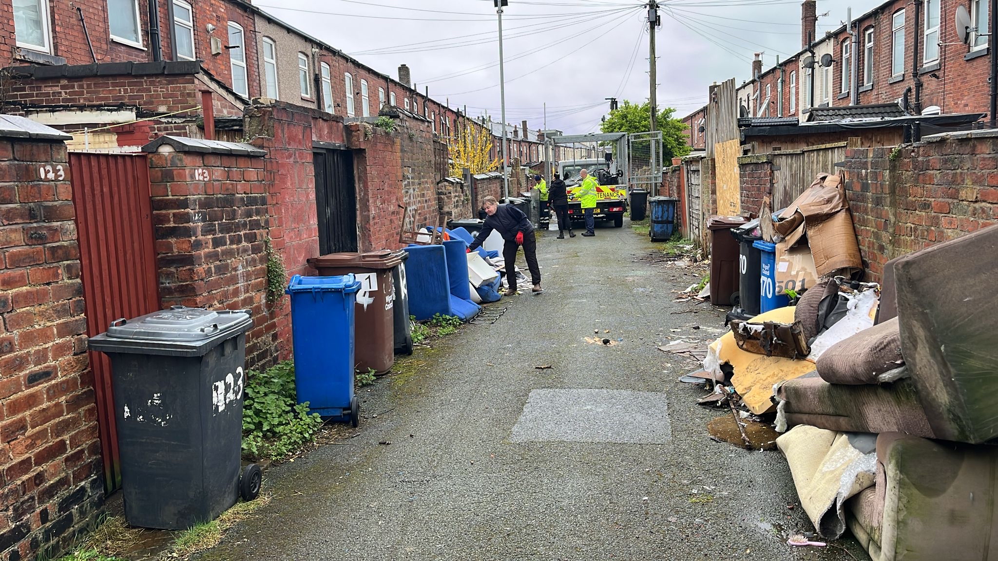 A clean up in progress in Leigh A clean up in progress in Leigh